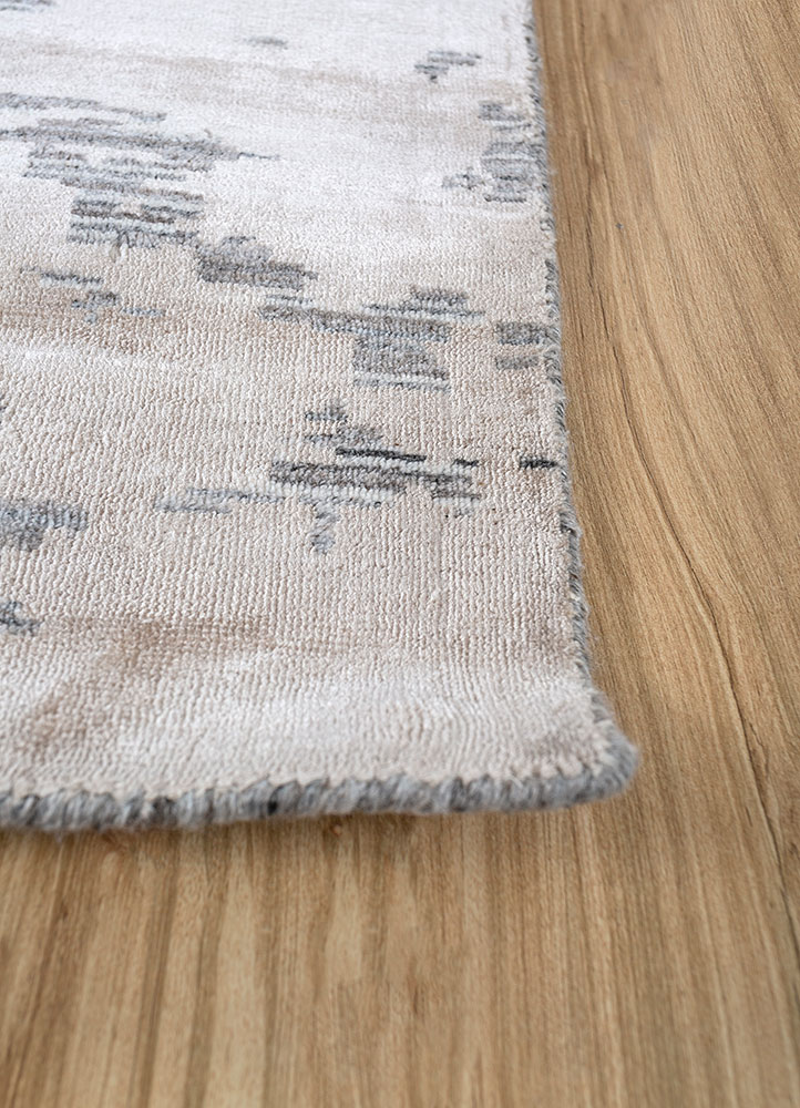 bespoke sile grey and black wool and viscose hand loom Rug - Corner