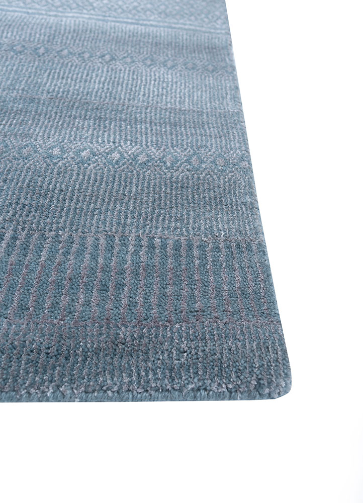 basis blue wool and bamboo silk hand loom Rug - Corner