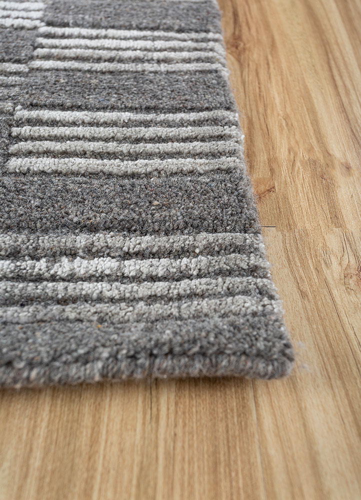 basis grey and black wool and viscose hand loom Rug - Corner