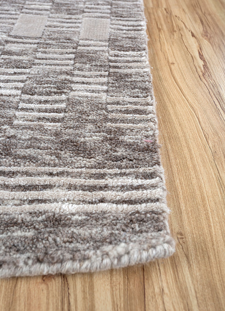 basis beige and brown wool hand loom Rug - Corner