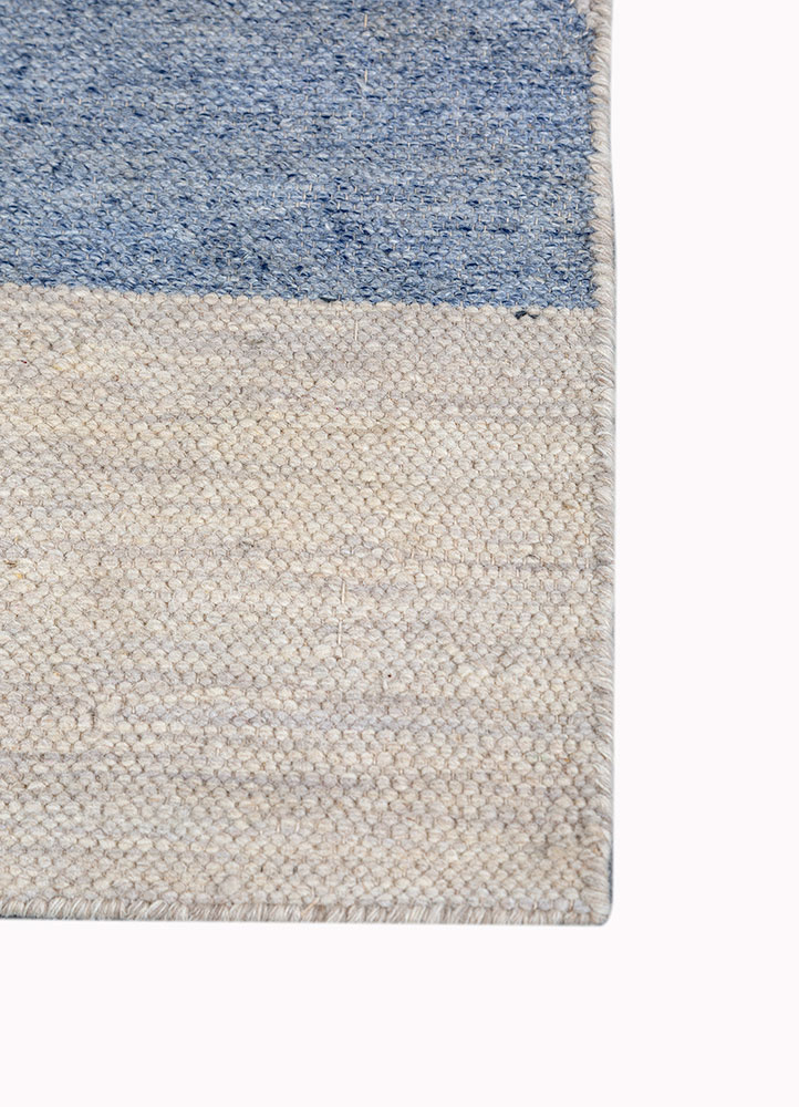 checkers blue wool and viscose flat weaves Rug - Corner
