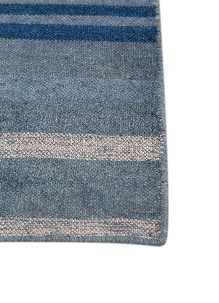 indusbar blue wool and viscose flat weaves Rug - Corner