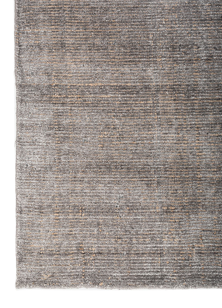 saga grey and black bamboo silk hand loom Rug - Corner