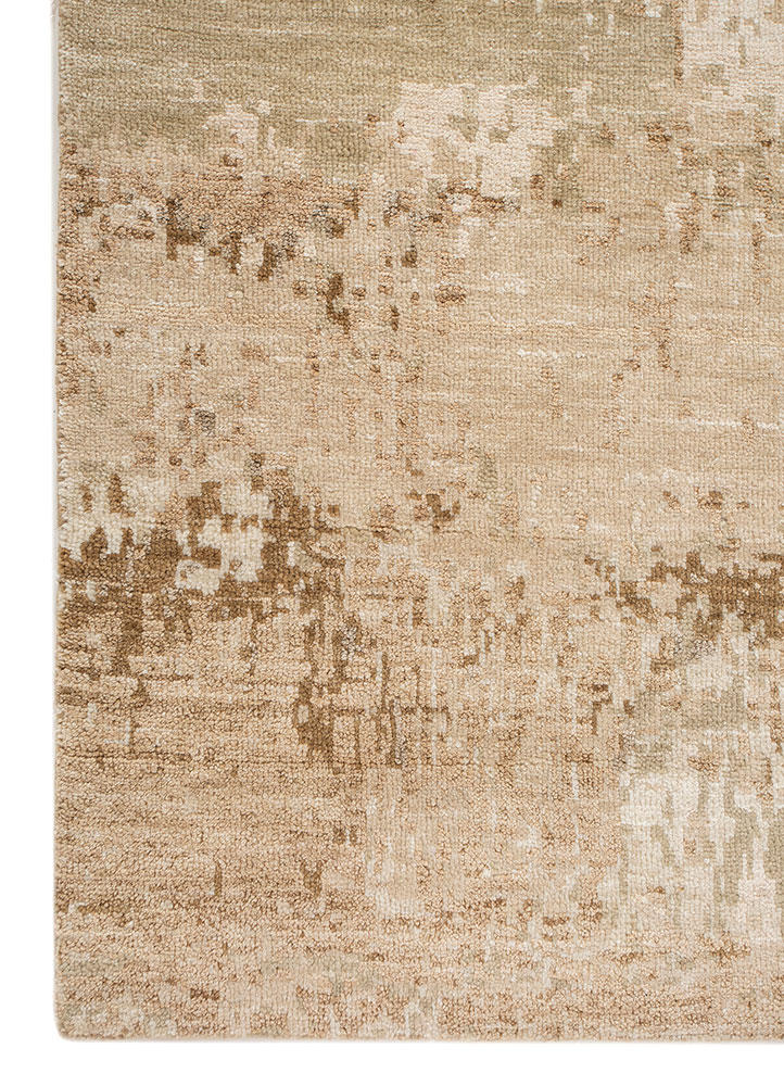 entropy beige and brown wool and silk hand knotted Rug - Corner