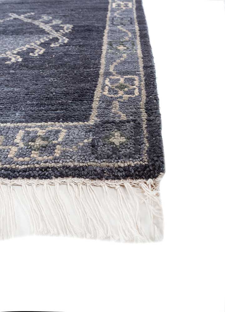 thyme blue wool hand knotted Rug - Corner