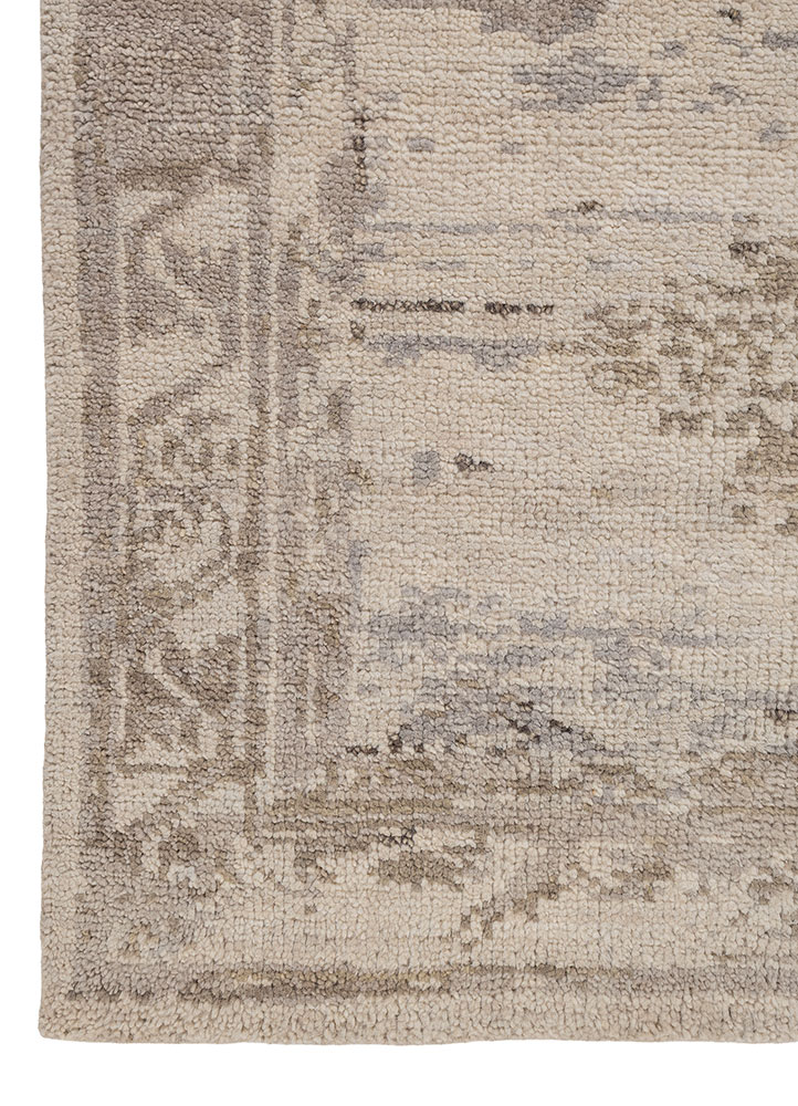 savana beige and brown wool hand knotted Rug - Corner