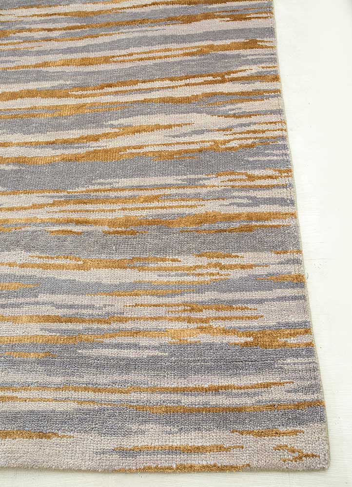 clan grey and black wool and bamboo silk hand knotted Rug - Corner
