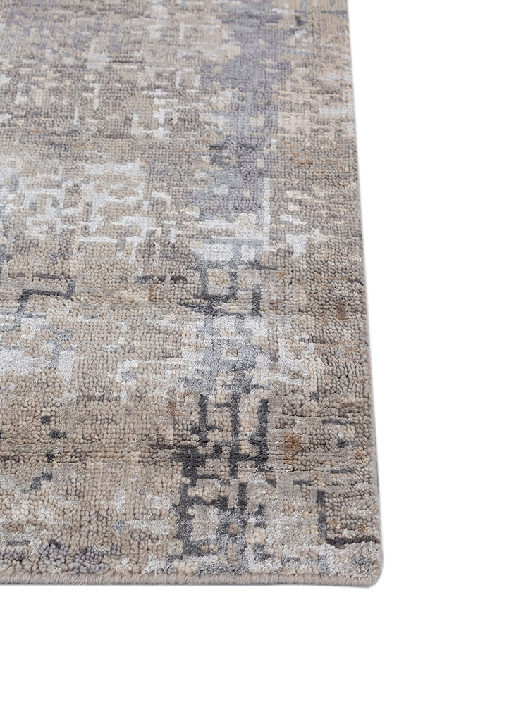 uvenuti grey and black wool and bamboo silk hand knotted Rug - Corner
