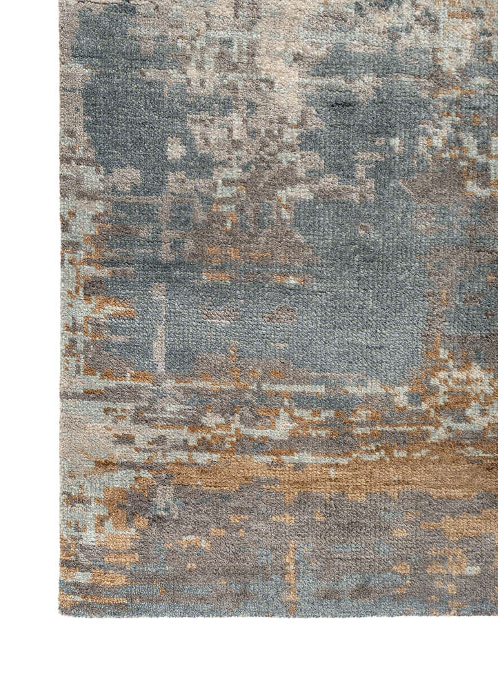 uvenuti grey and black wool and bamboo silk hand knotted Rug - Corner