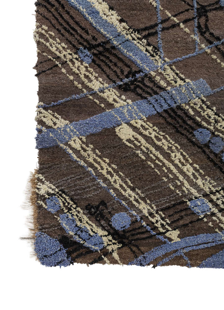 exposed spine beige and brown wool and bamboo silk hand knotted WALL ART & TAPESTRY - Corner