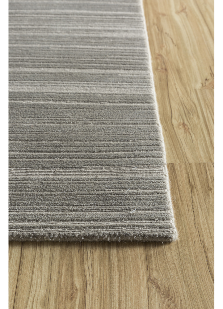 manifest grey and black wool and bamboo silk hand knotted Rug - Corner