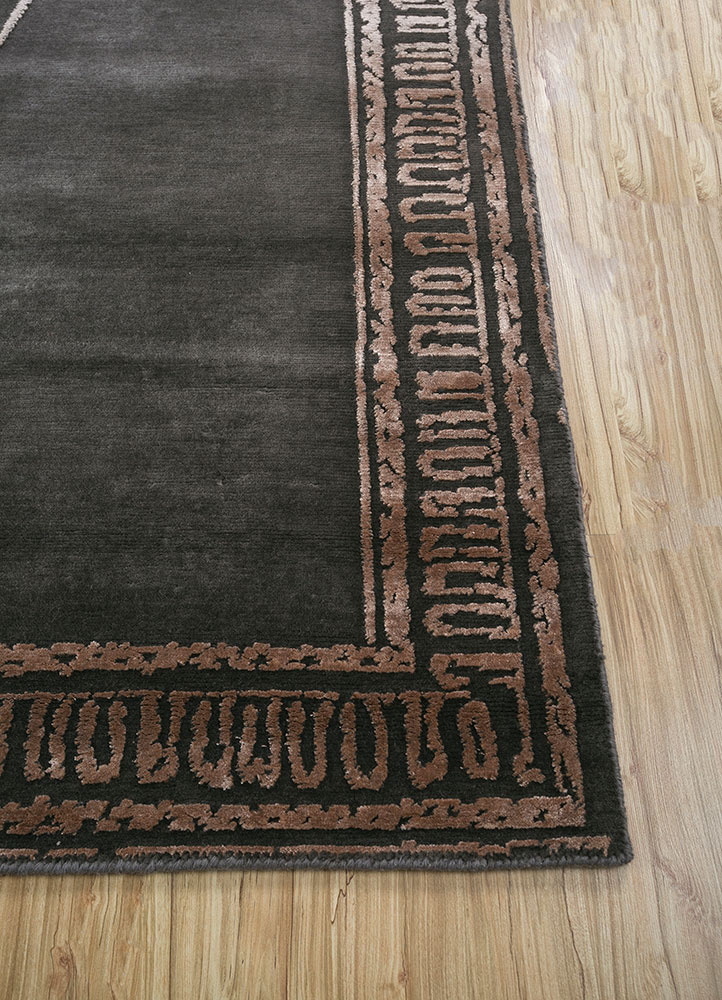azalea grey and black wool and bamboo silk hand knotted Rug - Corner