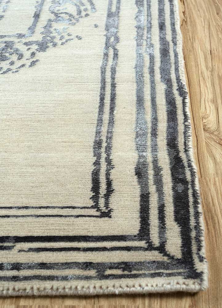azalea ivory wool and bamboo silk hand knotted Rug - Corner