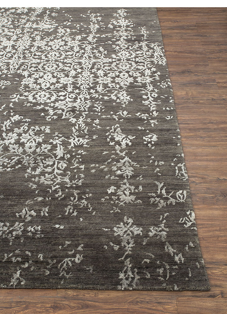far east grey and black wool and viscose hand knotted Rug - Corner
