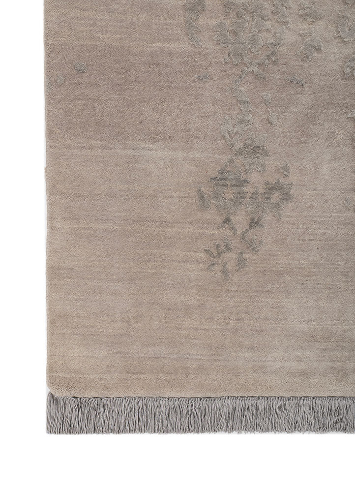 pansy beige and brown wool hand knotted Rug - Corner