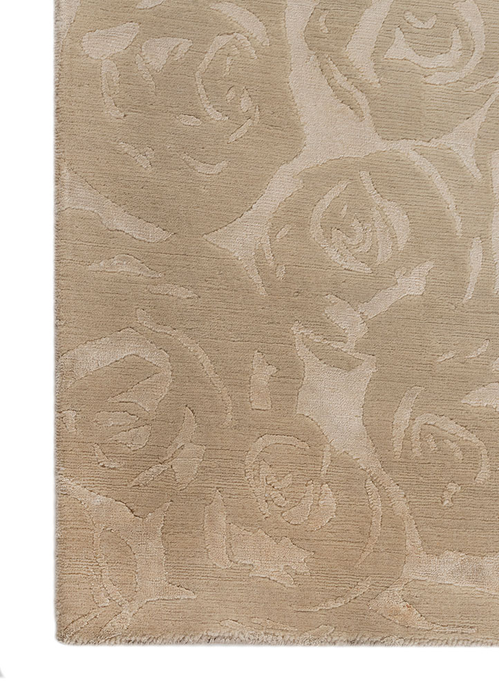 pansy ivory wool and bamboo silk hand knotted Rug - Corner
