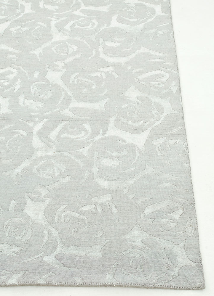 pansy grey and black wool and bamboo silk hand knotted Rug - Corner