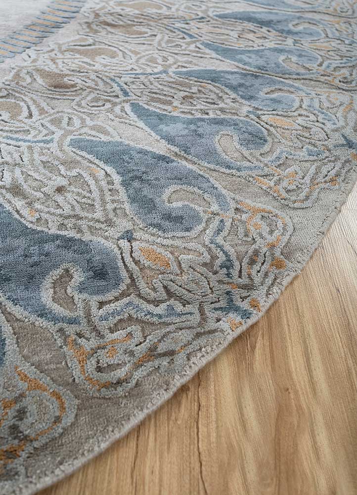 woven gems grey and black silk hand knotted Rug - Corner