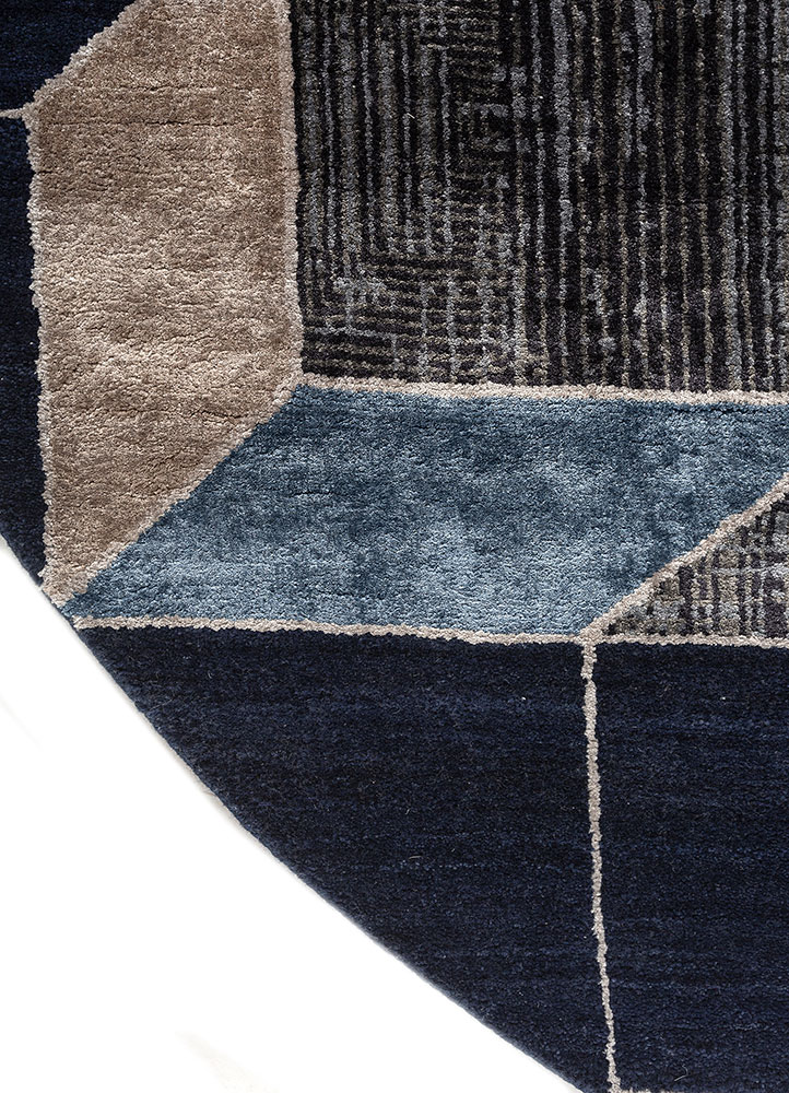 chaos theory by kavi blue wool and bamboo silk hand knotted Rug - Corner