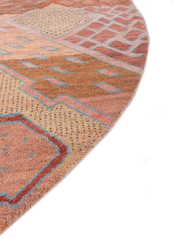 manchaha red and orange wool and bamboo silk hand knotted Rug - Corner