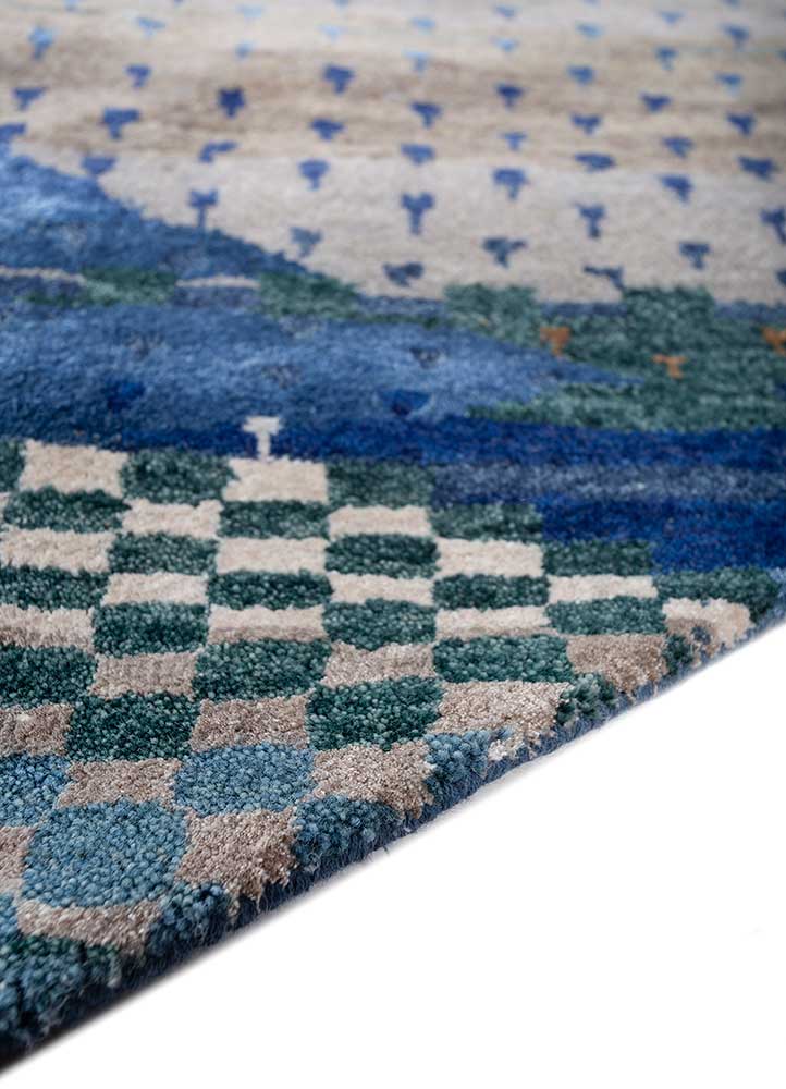 manchaha blue wool and bamboo silk hand knotted Rug - Corner