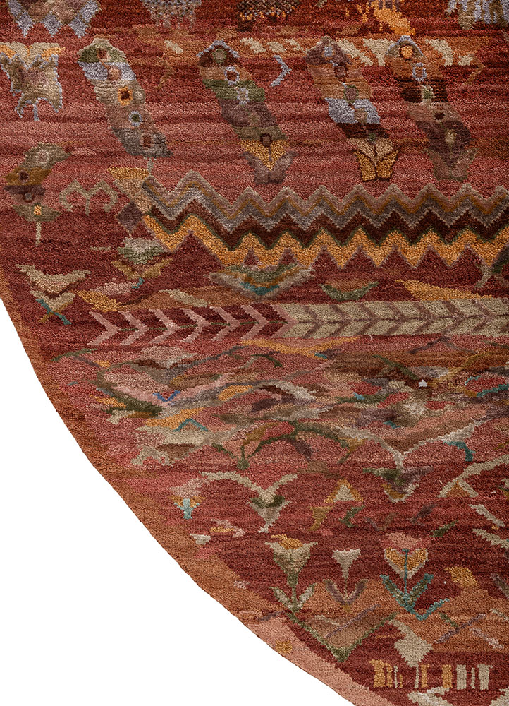 manchaha red and orange wool and bamboo silk hand knotted Rug - Corner