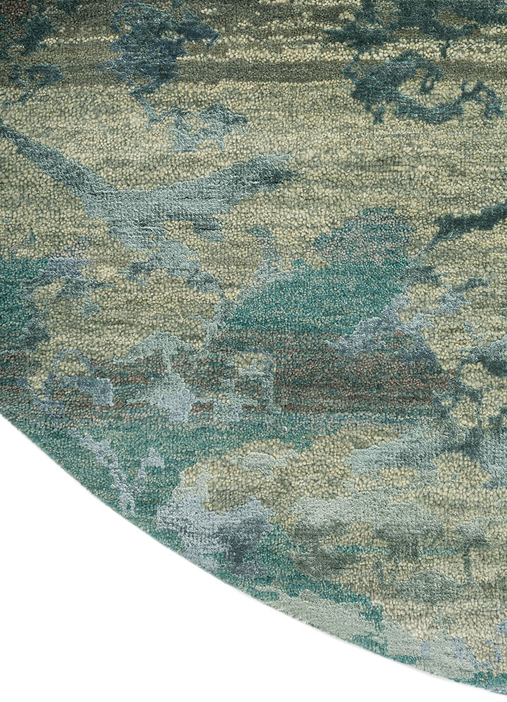 manchaha green wool and bamboo silk hand knotted Rug - Corner