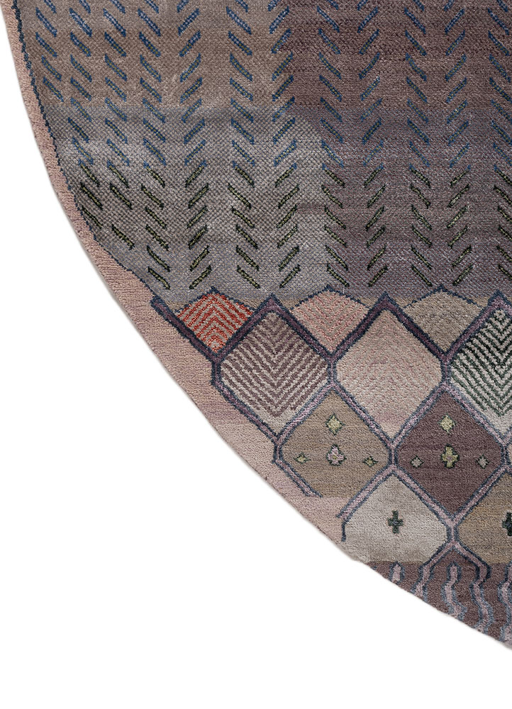 manchaha pink and purple wool and bamboo silk hand knotted Rug - Corner