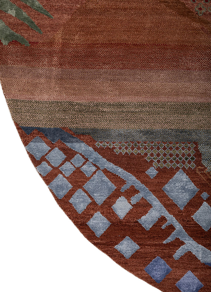 manchaha red and orange wool and bamboo silk hand knotted Rug - Corner