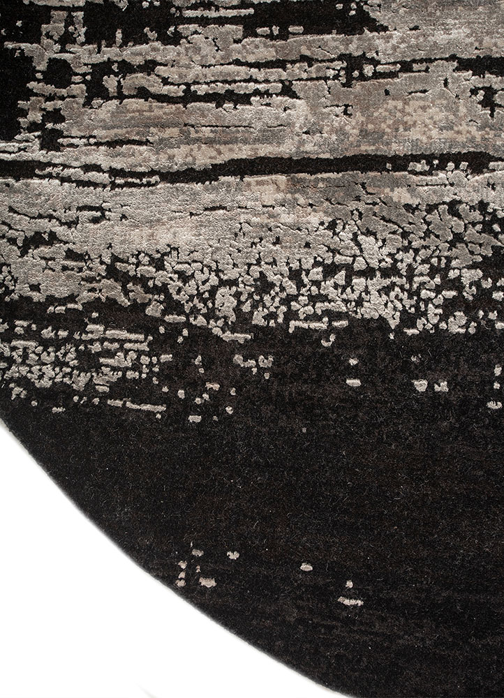 entropy grey and black wool and bamboo silk hand knotted Rug - Corner