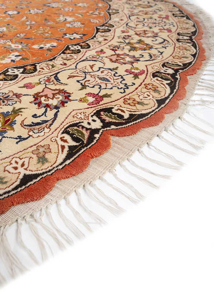 aalam red and orange wool and silk hand knotted Rug - Corner