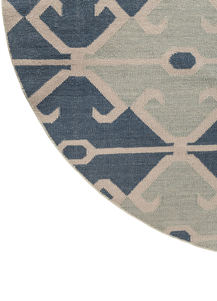 bedouin blue wool flat weaves Rug - Corner