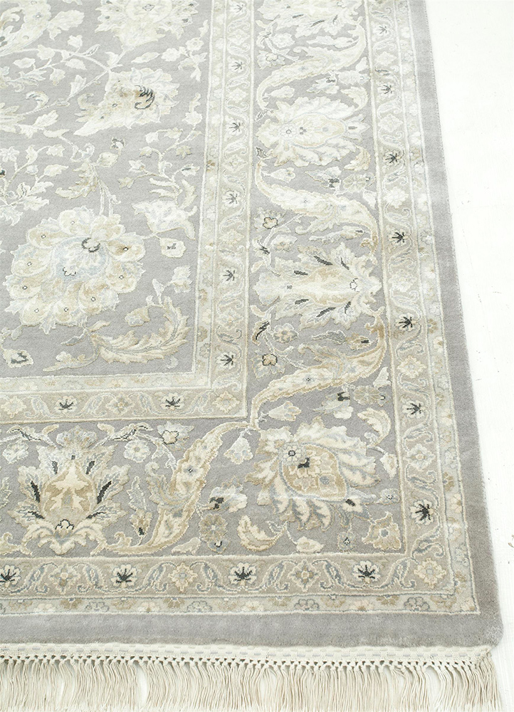 aurora grey and black wool and silk hand knotted Rug - Corner