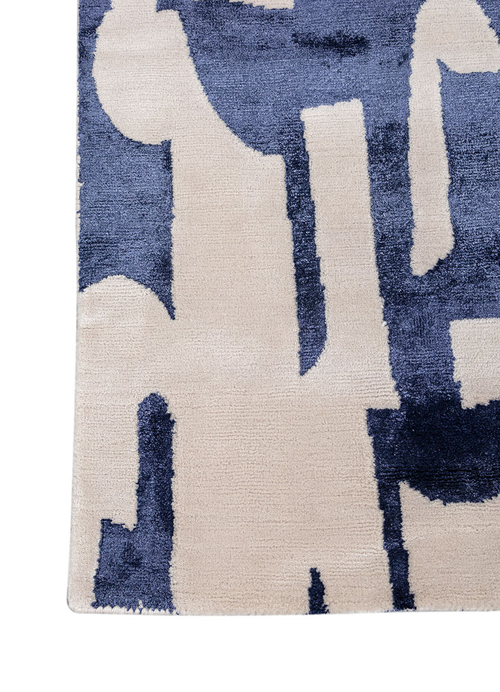 white noise ivory wool and bamboo silk hand knotted Rug - Corner