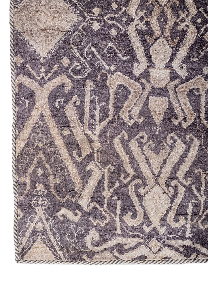 someplace in time pink and purple bamboo silk hand knotted Rug - Corner