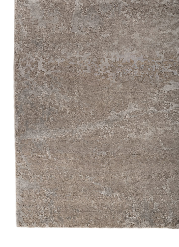 chaos theory by kavi grey and black wool and bamboo silk hand knotted Rug - Corner