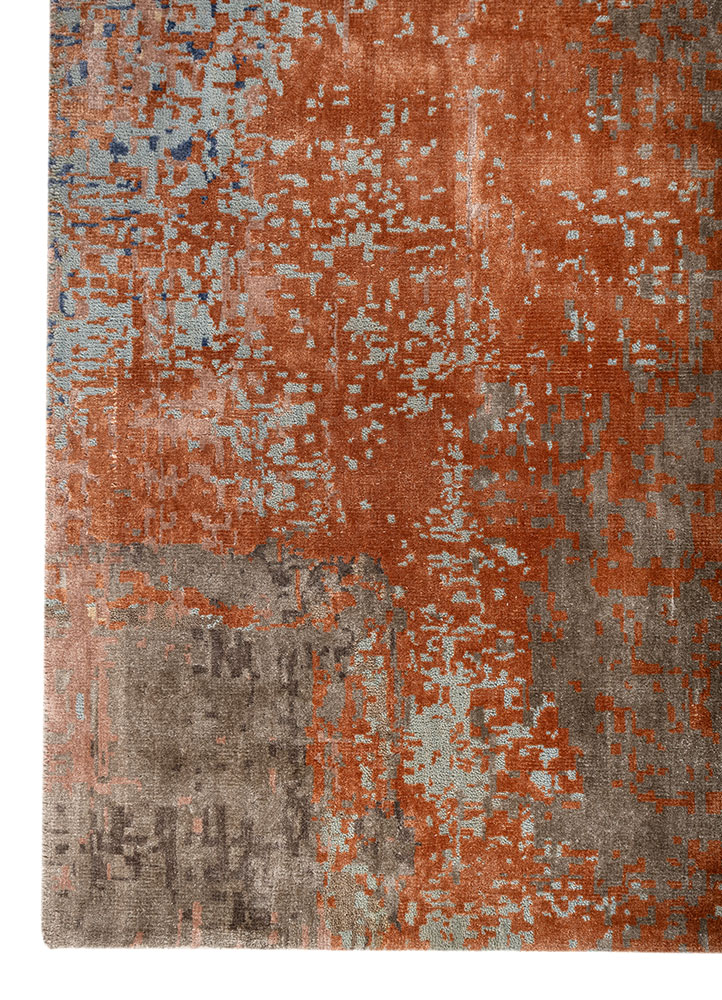 aprezo blue wool and bamboo silk hand knotted Rug - Corner