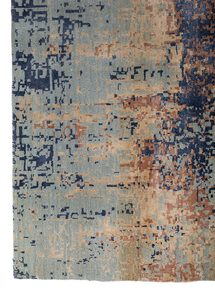 aprezo blue wool and bamboo silk hand knotted Rug - Corner