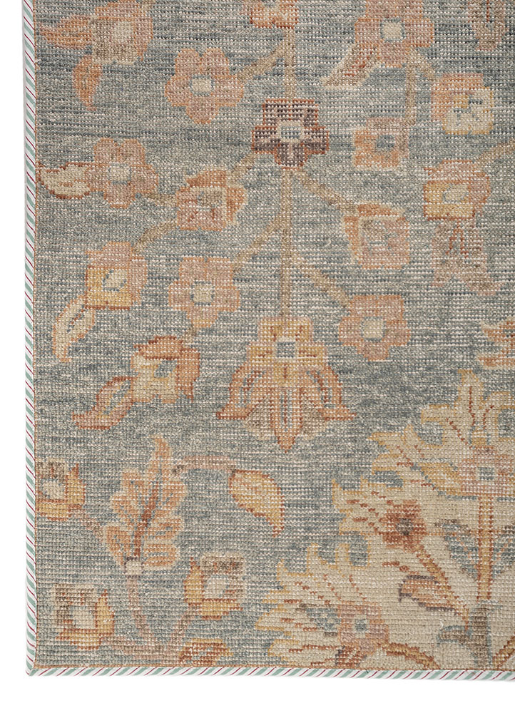 erbe blue wool hand knotted Rug - Corner