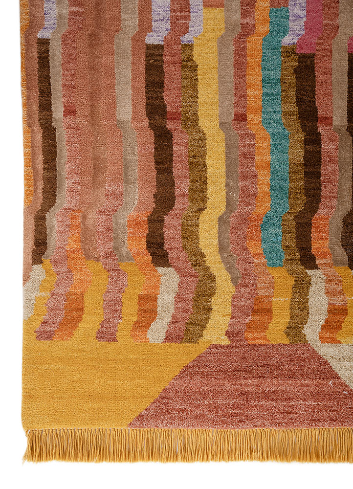 manchaha pink and purple wool and bamboo silk hand knotted Rug - Corner