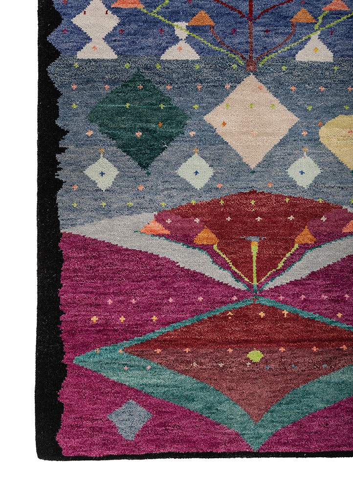 manchaha red and orange wool and bamboo silk hand knotted Rug - Corner