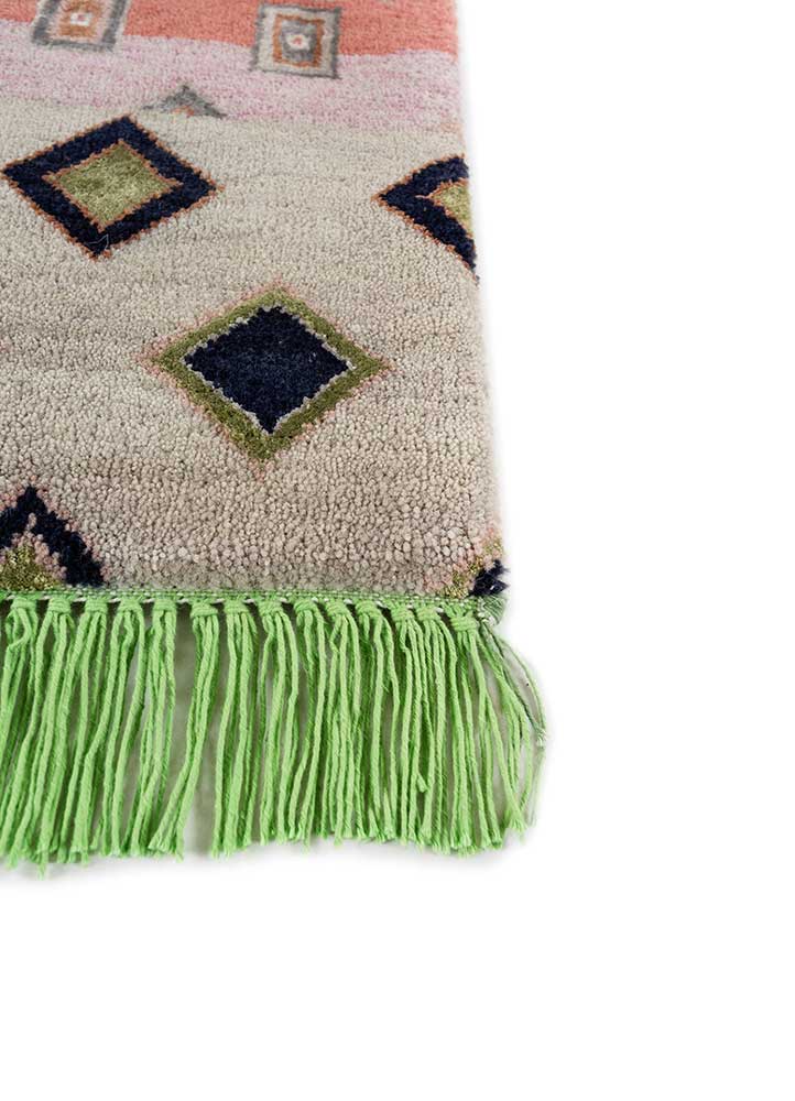 manchaha red and orange wool and bamboo silk hand knotted Rug - Corner