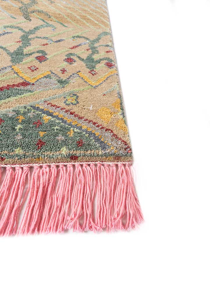 manchaha beige and brown wool and bamboo silk hand knotted Rug - Corner