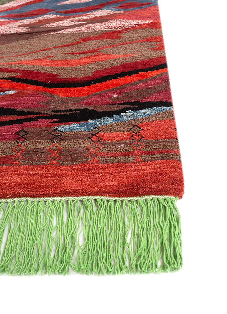 manchaha red and orange wool and bamboo silk hand knotted Rug - Corner