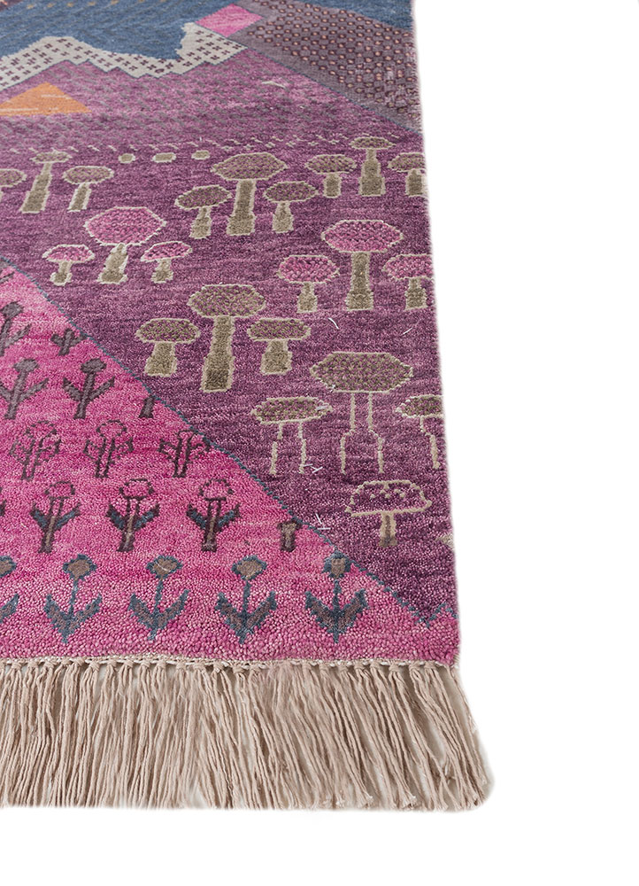 manchaha pink and purple wool and bamboo silk hand knotted Rug - Corner