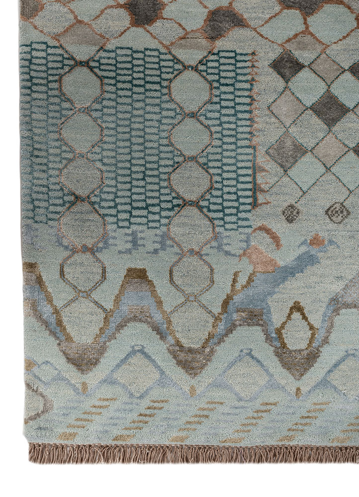 manchaha blue wool and bamboo silk hand knotted Rug - Corner