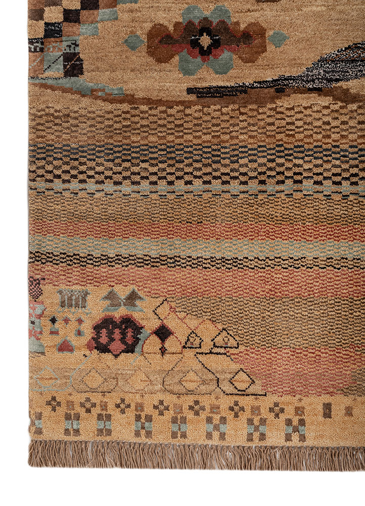 manchaha gold wool and bamboo silk hand knotted Rug - Corner