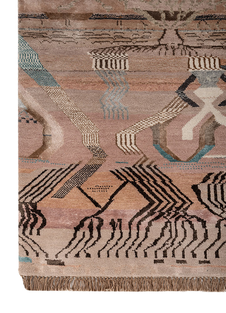 manchaha red and orange wool and bamboo silk hand knotted Rug - Corner