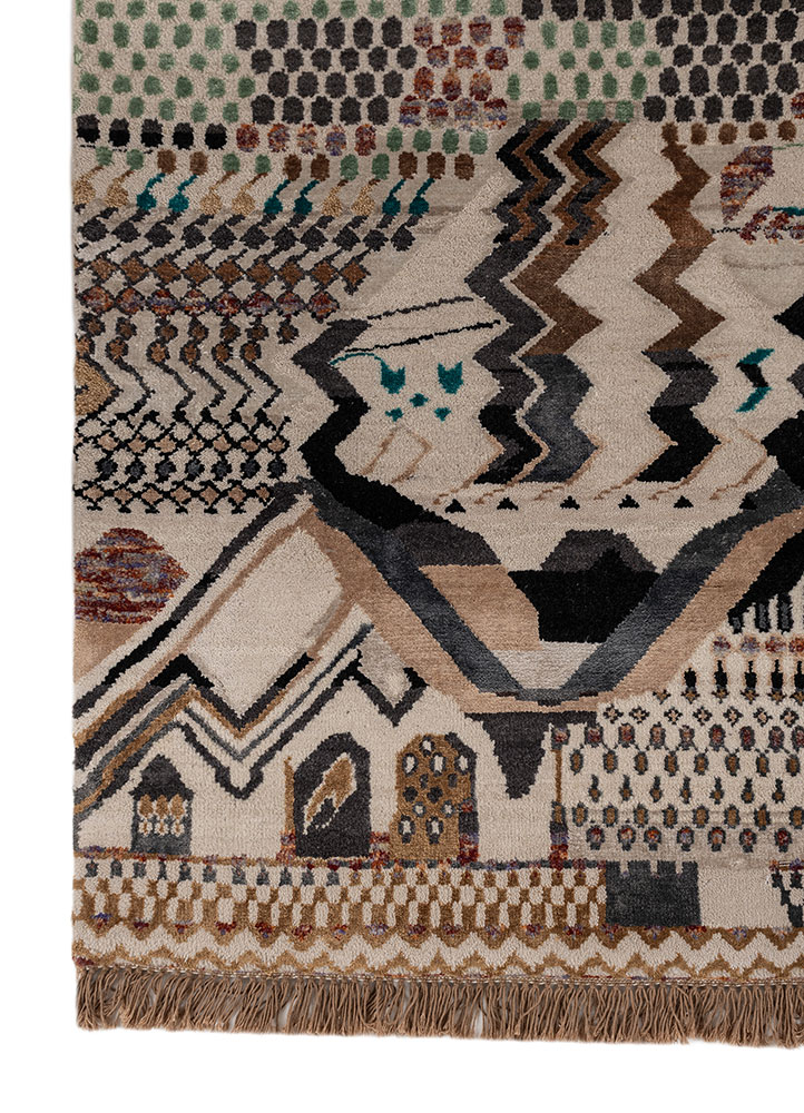 manchaha ivory wool and bamboo silk hand knotted Rug - Corner