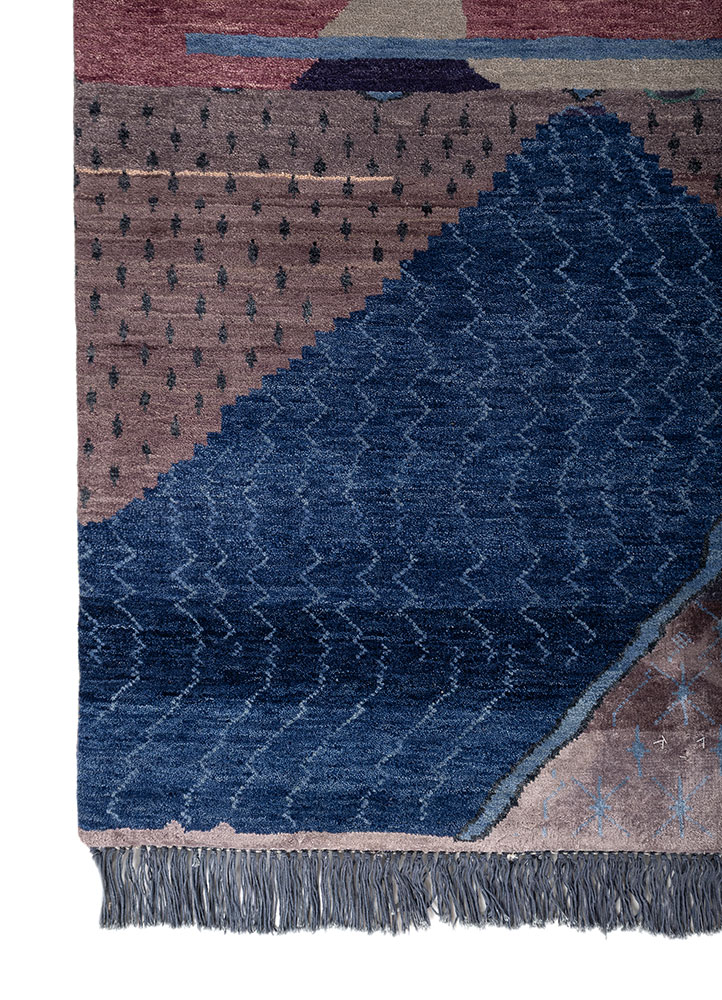 manchaha blue wool and bamboo silk hand knotted Rug - Corner